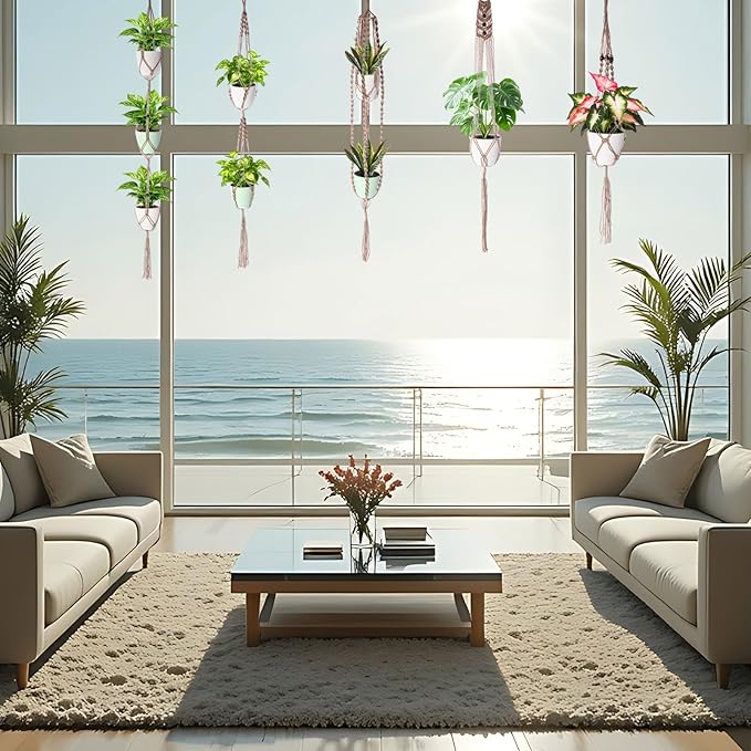 SATINIOR 12 Pcs Macrame Plant Hangers Handmade Boho Hanging Planters 12 Different Tiered Designs with 12 Hooks for Flower Pots Indoor Outdoor Decorative Wall Hanging Baskets for Home(Classic,Burlap)