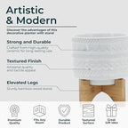 Tribal Look Footed Decorative Planter Pot – Ceramic Stoneware Outdoor and Indoor Plant Pot – Modern Garden and Home Decor Ceramic Planters with Wooden Stand– 8", White