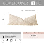 BlissBlush 14x36 Lumbar Pillow Cover for Bed, Rectangular Decorative Long Throw Pillowcase, Embroidered Farmhouse Accent Cushion, Beige Neutral Floral Tufted (Cover Only)