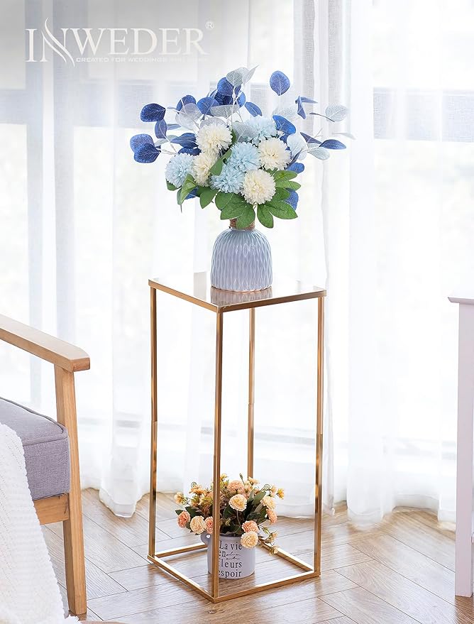 Gold Stand Wedding Centerpieces for Tables - 23.6in Tall Vases for Centerpieces, 2 Pcs Metal Column Flower Stand, Rectangular Flower Display Rack, Wedding Decorations for Tables, Party, Events, Home