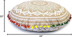 CRAFT KALA 22" Round Mandala Boho Pillow Cover Meditation Room Seating Poufs Cover for Living Room Yoga Room Home Bedroom Balcony Garden Party Decoration Cotton Floor Cushion Cover (White Gold Ombre)