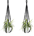 Macrame Plant Hanger Indoor Hanging Planter Basket with Wood Beads Handmade Woven Cotton Rope Flower Pot Holder Stand for Boho Outdoor Home Decor No Tassels, 35 Inch, Set of 2