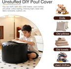 Unstuffed Ottoman Pouf Cover 20 X 15 Inch, Round Pu Leather Foot Stool, Floor Bean Bag(No Filler), Foot Rest with Storage for Living Room/Bedroom/Office, Black