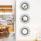 3 Pack Metal Mirrors for Wall Sunburst Wall Mirrors Home Décor Decorative Hanging Wall Art for Living Room Bedroom Entryway (Black, Sunburst)