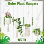 4 Packs Macrame Plant Hangers Indoor Crochet Hanging Plant Holder with Tassels Hanging Planters for Indoor Boho Hanger with 4 S Shaped Hooks for Home Decor Window Flower Pot (White)
