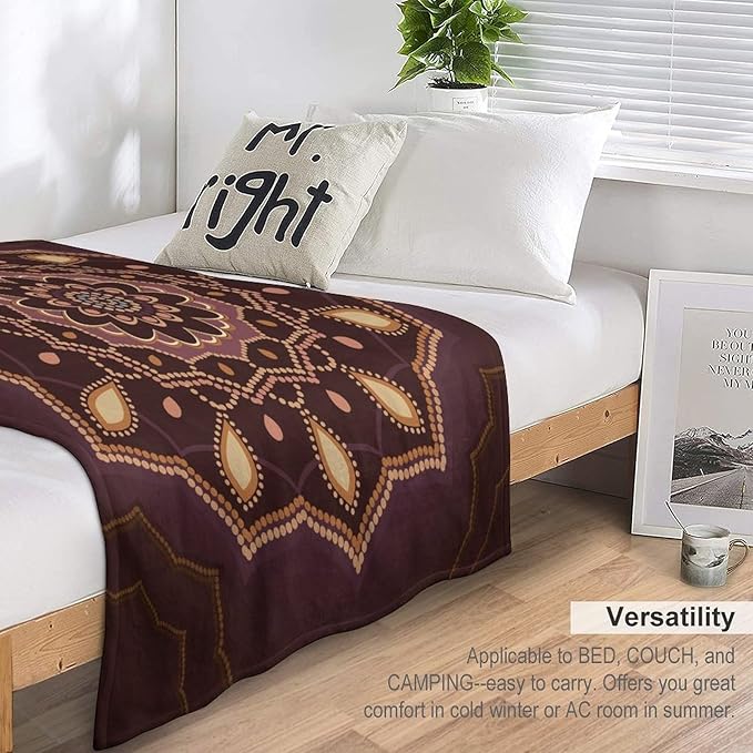Mandala Throw Blanket Indian Hippie Bohemian Art Floral Texture Ornamental Pattern Blanket for Sofa Bed Couch Chair Or Dorm 70"x80"