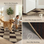 JTJ Easy Jute Diamond 8x10 Area Rug for Living Room - Checkered Plaid Rug for Patio, Bedroom, Home Office, Woven Low Pile Washable Beige Black Geometric Front Porch Décor