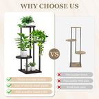 4 Tier Plant Stand Indoor, Metal Wooden Tall Plant Shelf Flower Pot Stand for Multiple Plants, Corner Flower Holder Plant Display Rack for Living Room Balcony Patio Garden (Black)