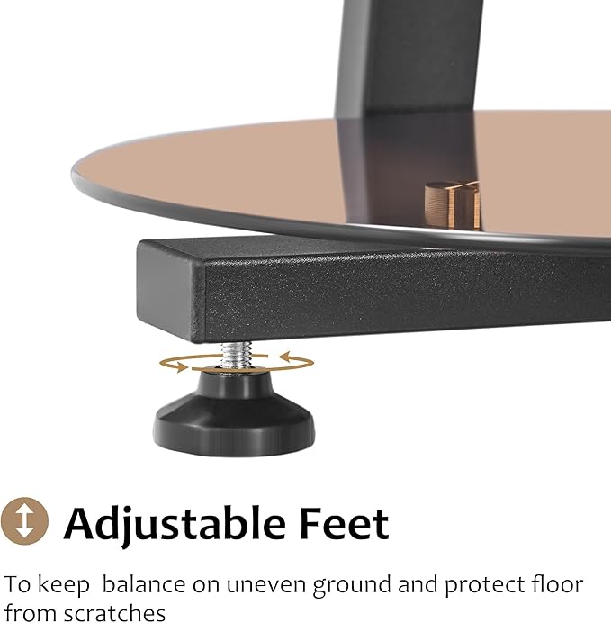 BEWISHOME Round End Table Tempered Glass Side Table with Metal Frame, Accent Table Nightstand Bedside Table with 3-Tier Shelves, Small Round Table for Living Room Bedroom Tawny KTZ41S