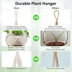USLAI Macrame Plant Hanger Indoor Outdoor, Up to 4-12 inch Pot, Heavy 20lb Planters, Extra Long Strong Hanging Planter Basket Holder, Boho Home Decor, 42+42 Inch, Ivory (POTS NOT Included)