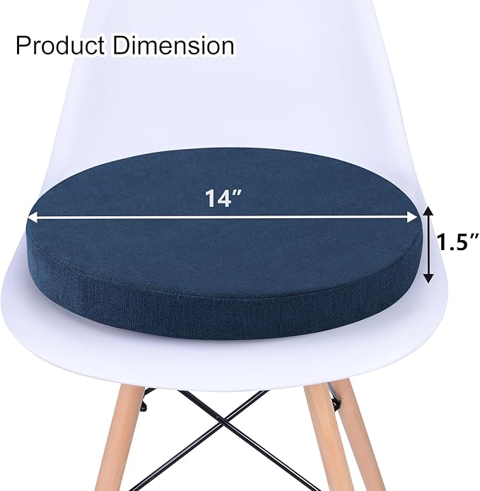 Tromlycs 14 Inch Round Bar Stool Cushion Non-Slip Foam Seat Pad Removable Cover for Circle Chairs (14x14 Inches, Navy Blue)