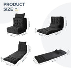 MAXYOYO Folding Sofa Bed, Tufted Bean Bag Bed with Pillows Floor Mattress for Adults, Extra Thick and Long Floor Sofa, Single Couch for Bedroom Living Room, Black, 30x91 Inch