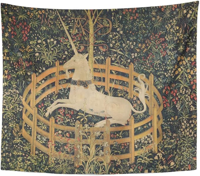 Semtomn Tapestry Artwork Wall Hanging Medieval Vintage Hunting Unicorn Captivity 50x60 Inches Home Decor Tapestries Mattress Tablecloth Curtain Print
