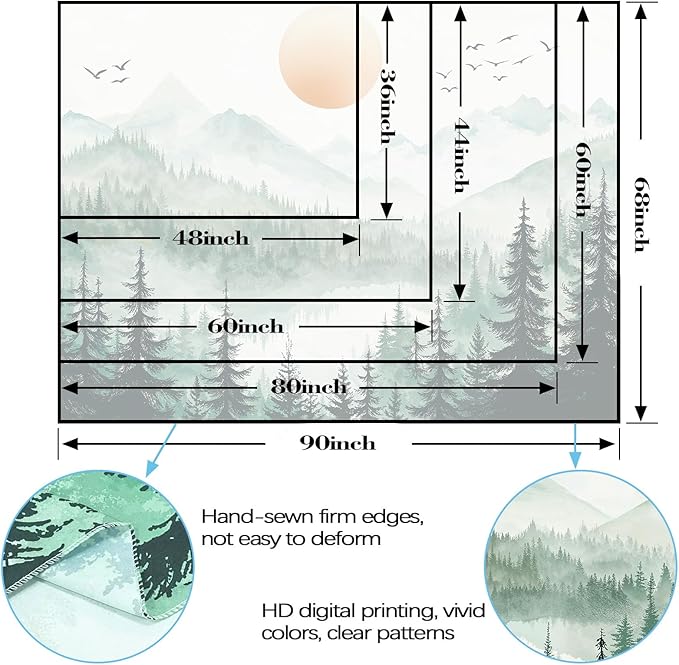 Accnicc Misty Forest Mountain Tapestry Sage Green Nature Pine Tree Wall Tapestry for Bedroom Aesthetic Watercolor Woods Lake Large Tapestries Wall Hanging for Living Room Dorm Decor 80 x 60 Inch
