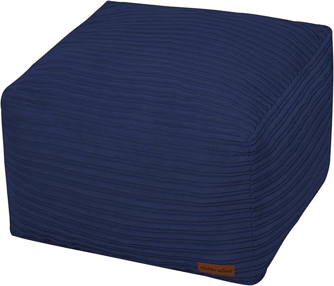 MeMoreCool Square Stuffed Pouf Ottoman Foot Rest, Stripe Furry Floor Pouf Foot Stool with Foam Chunk Filling, Soft Fluffy Stuffed Ottoman Footrest for Living Room, Corduroy Navy