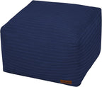MeMoreCool Square Stuffed Pouf Ottoman Foot Rest, Stripe Furry Floor Pouf Foot Stool with Foam Chunk Filling, Soft Fluffy Stuffed Ottoman Footrest for Living Room, Corduroy Navy