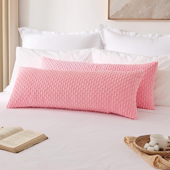 Kevin Textile Valentines 14x36 Inch Long Lumbar 1 Pack Boho Decorative Throw Pillow Cover Soft Striped Corduroy Rectangle Cushion Case Farmhouse Accent for Living Room Couch Sofa Bed, Pink