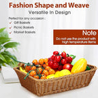 Eccliy 6 Pack Wicker Bread Baskets 15.8 Inch Woven Serving Basket for Gifts, Poly Wicker Storage Rectangle Rattan Display Trays for Bread Food Vegetables Fruit Snacks Tabletop Restaurant Home
