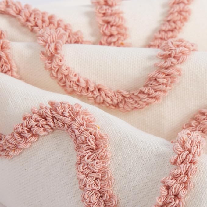 Pink Coquette Bow Throw Pillow Cover 12x 20, Boho Tufted Neutral Linen Pillow Cases Girls Bedroom Decor for Outdoor Couch Bedroom Car, Mauve