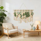 Macrame Wall Hanging Boho Wall Tapestry Handmade Woven Leaf Wall Decor Crochet Wall Art for Home Office Apartment (Green, 51.2" W x 34.3" L)
