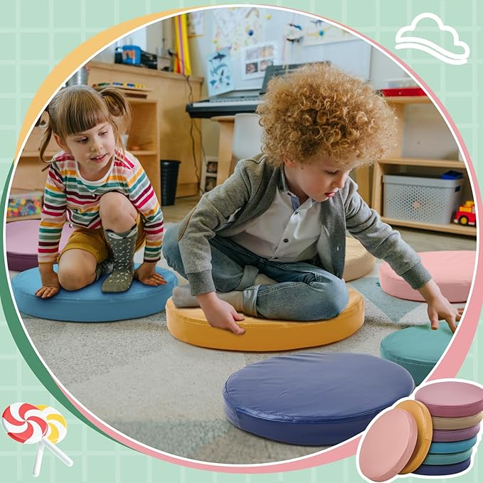 Juexica 8 Pcs Extra Thick Flexible Seating Floor Cushions Assorted Colored Floor Pillow Classroom Seat Cushions Soft Classroom Seating for Kids Learning Daycare School Chair(Morandi Color)
