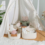 CHICVITA 3 Pack Rectangle Cotton Rope Woven Basket with Handles for Books, Magazines, Toys - Ideal Gift Decorative Basket for Baby Nursery, Living Room