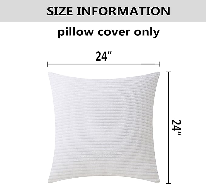Home Brilliant White Euro Shams Set of 2 24x24 Throw Pillow Covers Spring Decoration Striped Velvet Corduroy Euro Throw Pillow Sham Couch Cushion Cover for Teen Girls, 24 x 24 inch, Creamy White