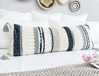 Chenille and Cotton Long Pillow for Bed, Striped Textured Boho Lumbar Throw Pillow Cover 12x36, Neutral Accent Decorative Extra Long Body Pillow Case for Couch, Sofa, Bedroom, Black and White