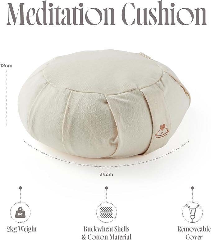 Myga Zafu Yoga Meditation Cushion with Washable Cover - Floor Cushion Pillow with Natural Buckwheat Filling - Soft Round Cotton Design for Meditating or Pranayama Exercises