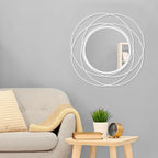 White Art Circle Mirror for Wall with Iron Metal Wire Frame Wall-Mounted Mirror for Home Decor Living Room Bedroom Bathroom Entryway Small 20” x 20”