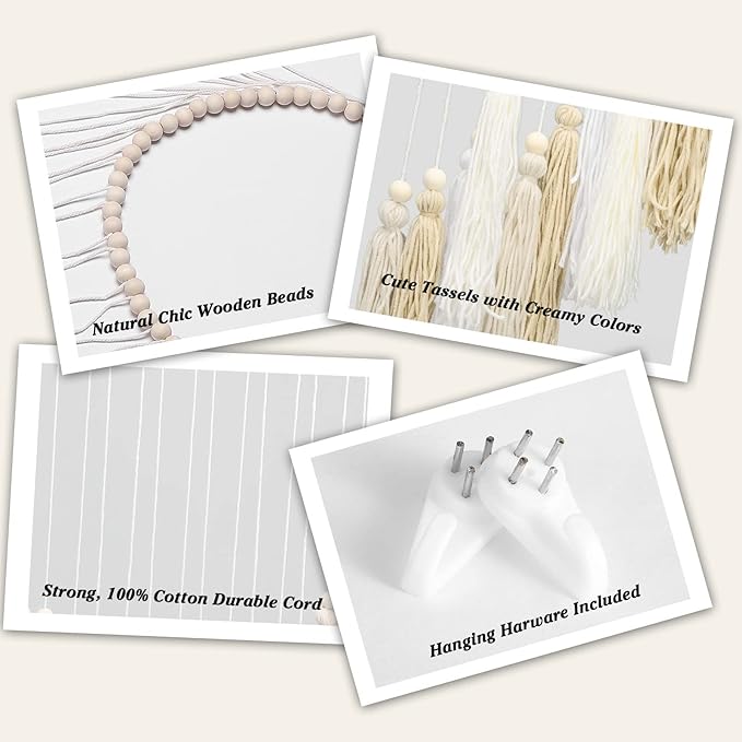 Luxbrand Macrame Wall Hanging Cream and Beige, Boho Bedroom décor, Large Tassel Bohemian Wall Décor for Living Room Girls Room Dorm Room Nursery Decoration Christmas Gift, 41" W x 32" H