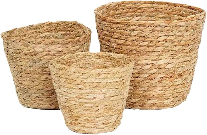 Woven Basket, Hand Woven Containers Flower Pots Boho Indoor Planter Decorative Flower Storage Organizer for Home Office Decoration (Small)