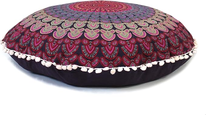 CRAFT KALA 22" Mandala Meditation Floor Pillows Cover Pouf Cover Round Seating Bohemian Mandala Cotton Floor Cushion Cover Outdoor Fireplace Seating Living Room Yoga Room Home Décor Pink