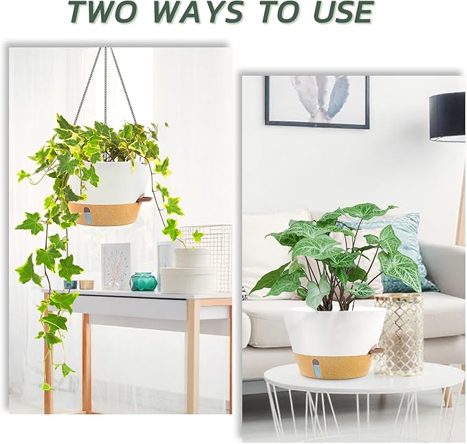 ZMTECH 3 Pack 12 Inch Hanging Planters for Indoor Plants, Large White Self Watering Hanging Planter with Visible Water Level Window & Heavy Duty Chain, Flower Pots for Outdoor Patio