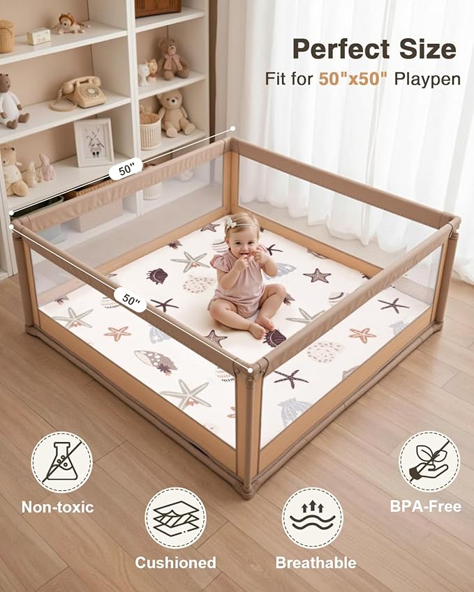 Baby Play Mat for Floor,1.2" Thick 50x50 Playpen Mat,Safe Padding Tummy Time Mats for Babies and Infants Toddlers,Cushioning Foam Mats for Kids Crawling,Non-Slip Baby Playmat,Yoga,Tatami,Nursery Rug
