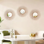 3 Pack Metal Mirrors for Wall Sunburst Wall Mirrors Home Décor Decorative Hanging Wall Art for Living Room Bedroom Entryway (Rose Gold2, Sunburst)