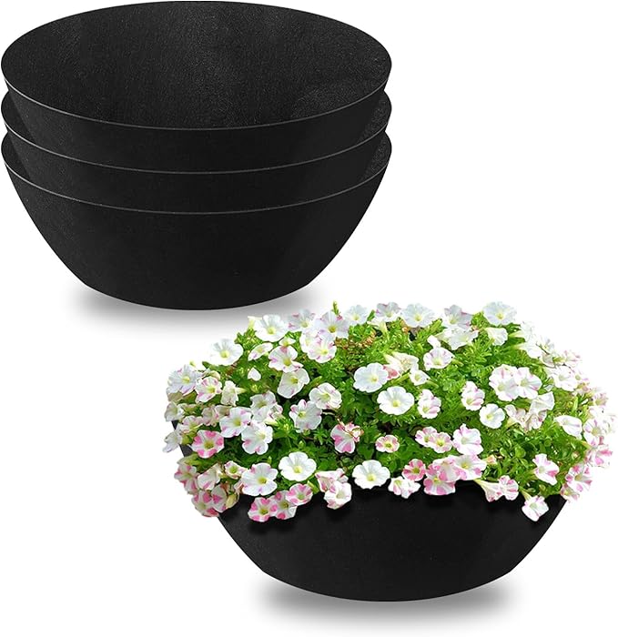 Non-Woven Fabric Plant Grow Bags Replacement 4Pack 12inch Coco Liner Window Basket,Trough Shaped Wall and Deck Mount Planters,Round Hanging Basket
