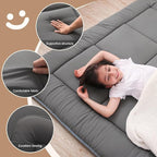 WhatsBedding Japanese Floor Mattress Futon Mattress 3" Grey Tatami Mat Shredded Memory Foam Filled Sleeping Pad, Foldable & Portable Roll Up Lounger Camping Bed for Kids and Adult,Queen Size 60"x 80"