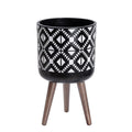 D'vine Dev 10 Inch Planter Pot with Stand, Mid-Century Tall Plant Pot with Legs for Indoor Plants, White/Black, 88-G-B-4