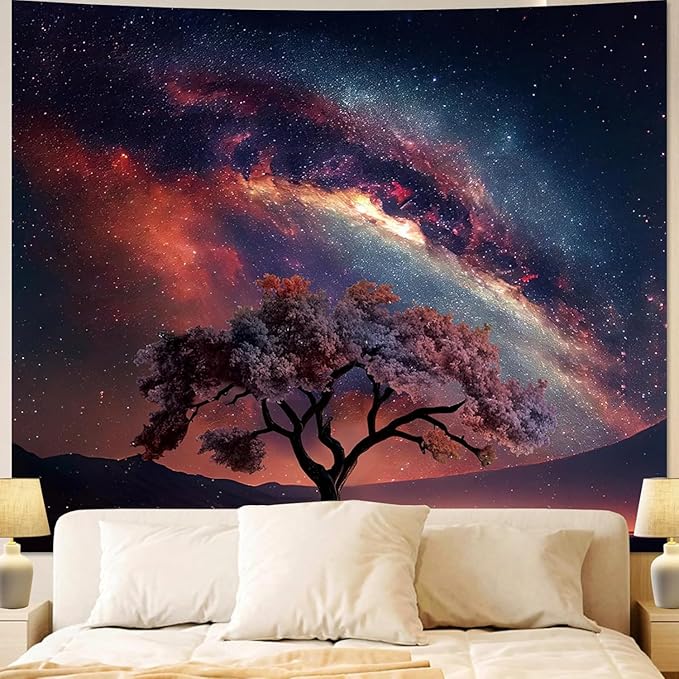 Apdidl Space Galaxy Tapestry Wall Hanging for Bedroom Aesthetic, Nature Starry Night Tree of Life Tapestries, Star Sky Posters Backdrop Decor Wall Tapestry for Men Dorm Living Room Office (60"X79")