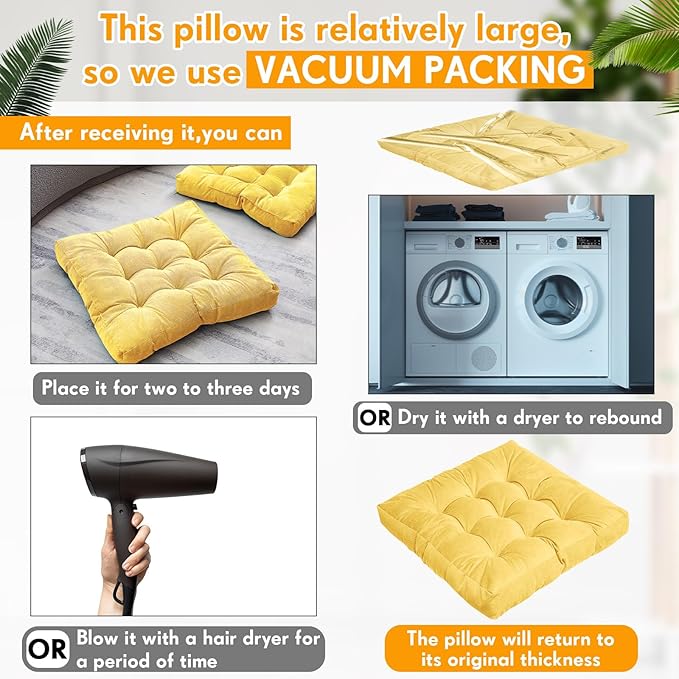Jerify Floor Pillow Cushions Large Round Square Large Meditation Floor Pillow for Classroom Adult Meditation Picnic Party Seating Learning Daycare School(Square,Yellow,4 Pcs)