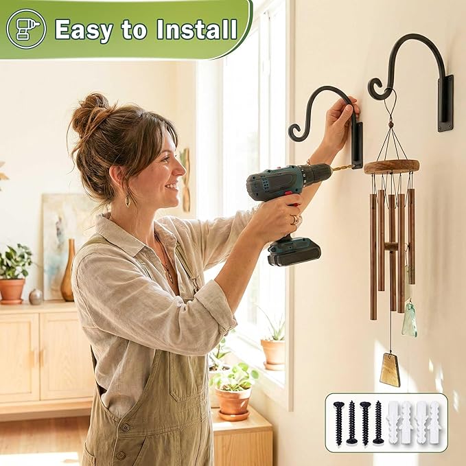 Heavy Duty Plant Hanger Bracket (8"/Black) -2 Packs, 35lbs Weight Capacity - Outdoor Hand-Forged Hanging Plant Bracket Durable and Stable Bird Feeder Hanger