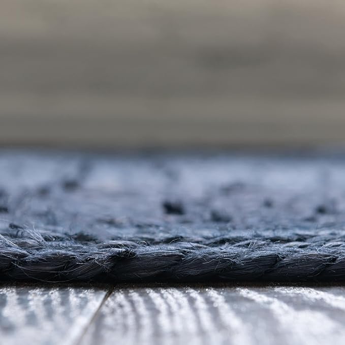 Unique Loom Braided Jute Collection Area Rug - Dhaka (6' 1" x 9' Rectangle, Navy Blue)