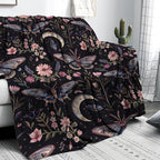 Moon Moth Throw Blanket 30"x40" Soft Cozy Lightweight Flannel,Mystical Night Garden Botanical Celestial Blankets Gifts for Women Gothic Witchy Blanekts for Couch Office Travel Home Decor
