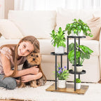 iDavosic.ly 3 Tier Plant Stand Indoor Outdoor, Tiered Corner Multiple Flower Pot Holder Shelf, Metal 23 Inch Tall Display Rack for Patio Porch Living Room Garden Balcony, Modern Black & Rustic Brown