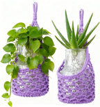 Macrame Wall Plant Hanger, Hanging Planter Basket Holder, Wall Planters for Indoor Plants, for Up to 6 Inch Pot (Purple, 6-Inch)