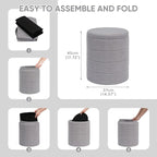 PINPLUS Round Storage Ottoman Foot Rest Stool with Tray Velvet Sherpa Folding Storage Ottoman,Boucle Foot Rest for Living Room, Bedroom, Dorm（Grey）