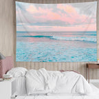 LB Ocean Pink Sky Tapestry, Teal Sea Ocean with Pink Cloud Wall Tapestry for Bedroom, Pastel Nature Landscape Wall Art for Living Room Home Decor, 48 x 36 Inches