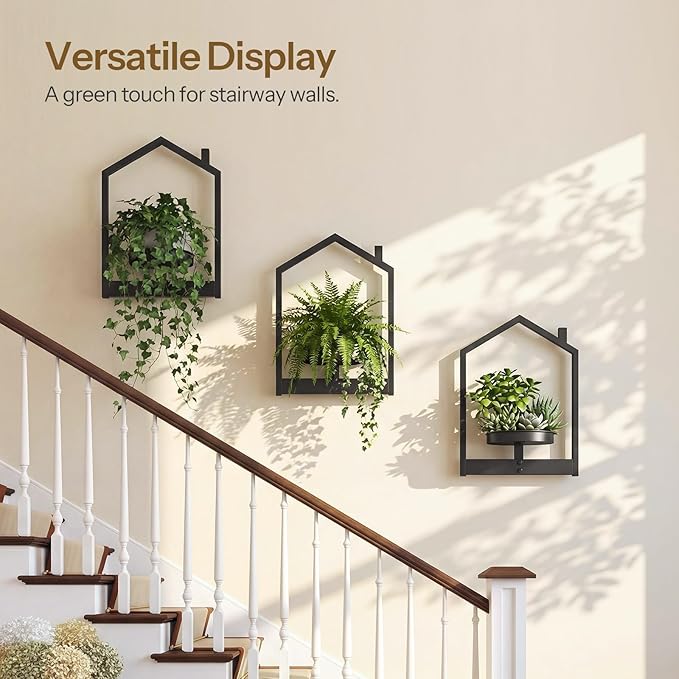 HOOBRO Wall Plant Holder, Wall Planters for Indoor Plants Set of 3, Plant Hanger Indoor Window Plant Shelves Frames Decor for Living Room Window, Black BK08HJP301