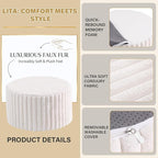 LITA Round Stuffed Pouf Ottoman, Corduroy Poufs with High-Density Foam Filling and Washable Cover, Furry and Fluffy Bean Bag Foot Stools Ottoman for Living Room, Bedroom, Office, Beige, Round